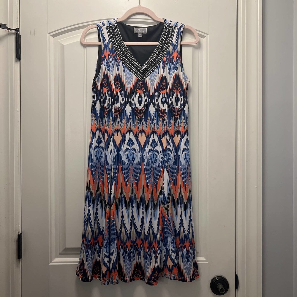 JM‎ Collection Women's Petite Beaded Embroidered Sleeveless Casual Dress Size PM